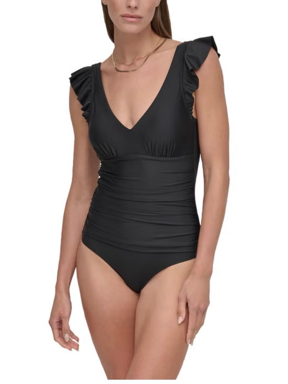 DKNY Women's Ruffle Sleeve One-Piece Swimsuit